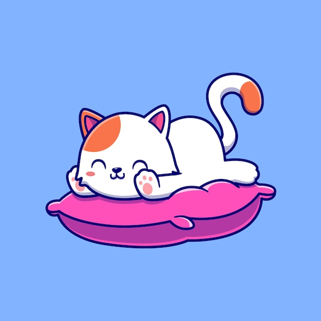 Cute Cat Laying On Pillow Cartoon Vector Icon Illustration