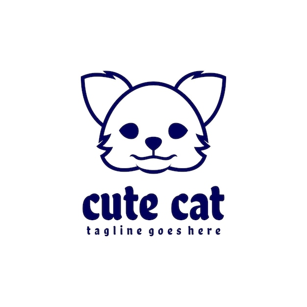 Cute cat line art logo design