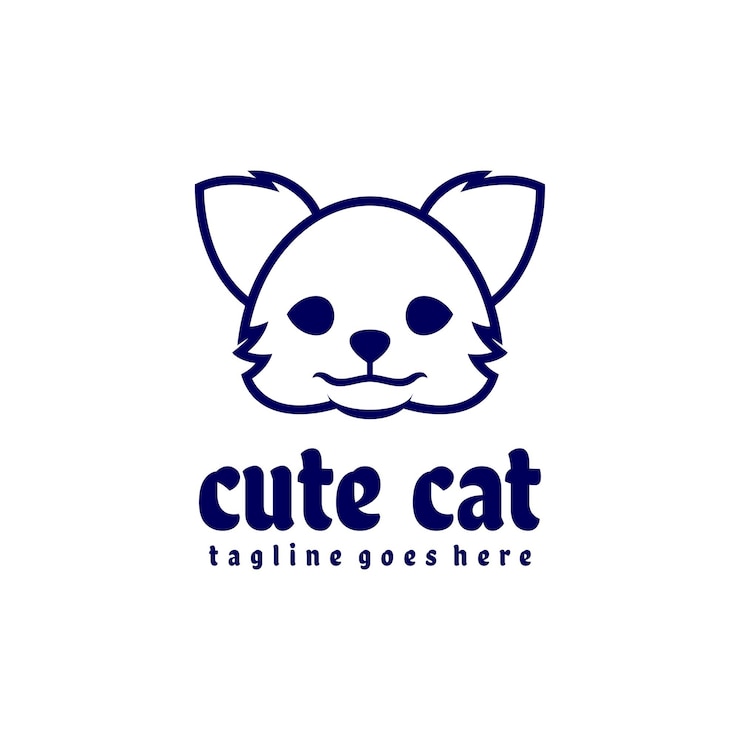 무료 Vector 귀여운 고양이 라인 아트 로고 디자인