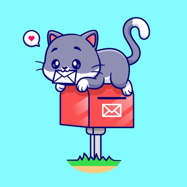 Симпатичная кошка на почтовом ящике Мультфильм Векторная икона Иллюстрация Животная природа Икона Концепция Изолированная Премиум