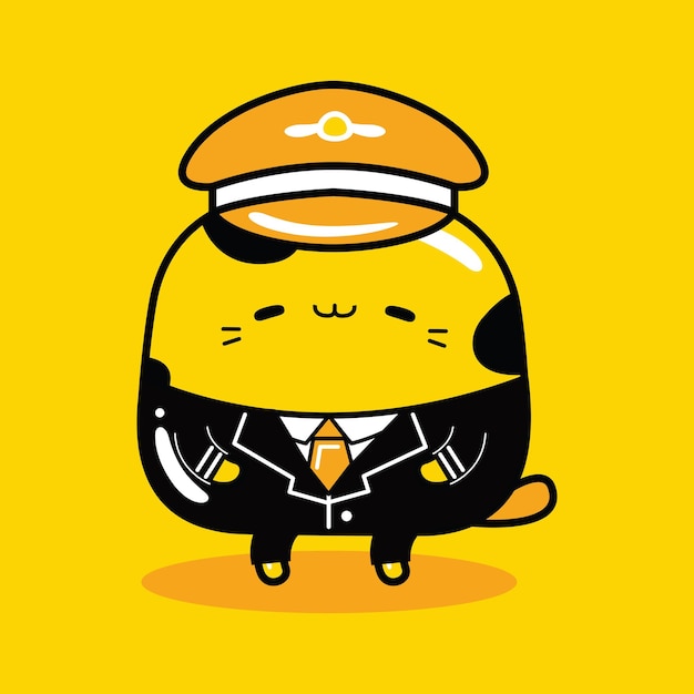 Cute cat mascot character pilot profession in flat cartoon style Premium Vector