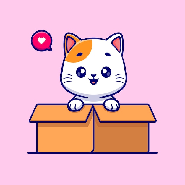 Free vector cute cat playing in box cartoon vector icon illustration animal nature icon concept isolated flat