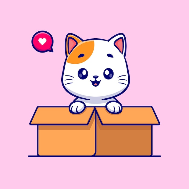 Cute Cat Playing In Box Cartoon Vector Icon Illustration Animal Nature Icon Concept Isolated Flat