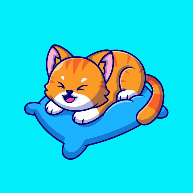 Cute Cat Playing On Pillow Cartoon Icon Illustration.
