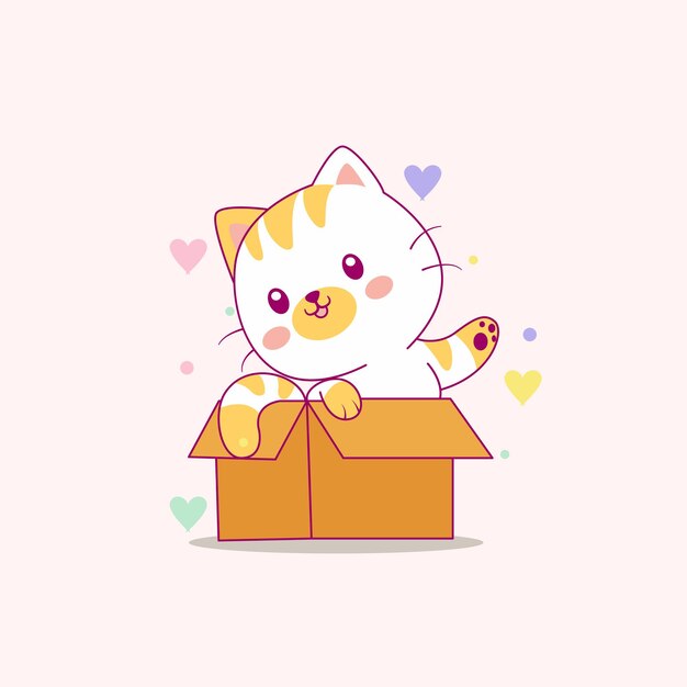 Милый кот играет с коробкой мультфильма
