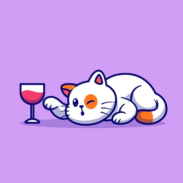 ガラス漫画ベクトルアイコンイラストで遊ぶかわいい猫。分離された動物の飲み物のアイコンの概念
