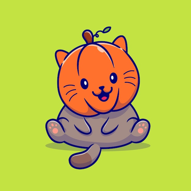 Free vector cute cat pumpkin cartoon illustration