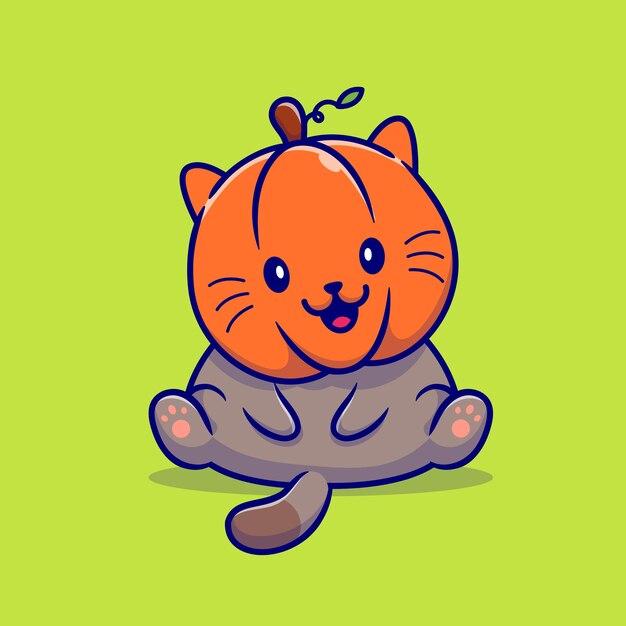 Cute Cat Pumpkin Cartoon Illustration