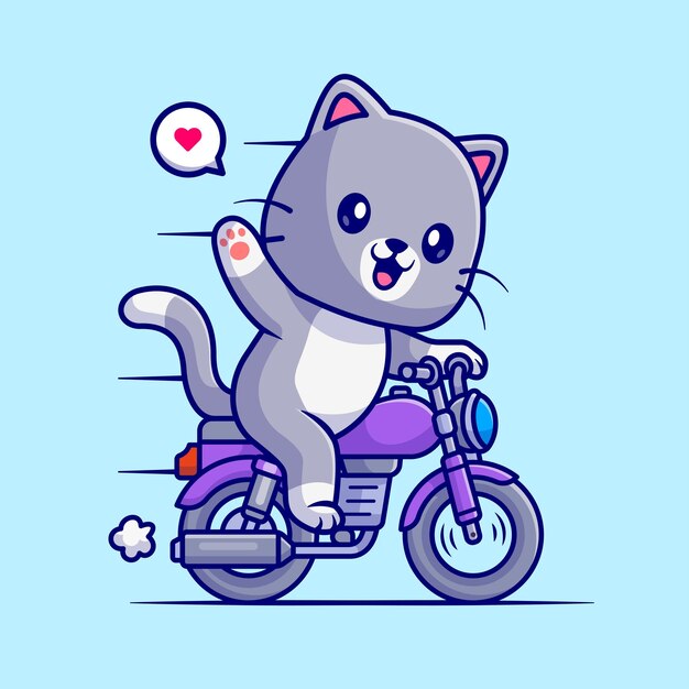 Милый Кот Езда Мотоцикла Мультфильм Векторная Икона Иллюстрация Икона Транспорта Животных Изолирована