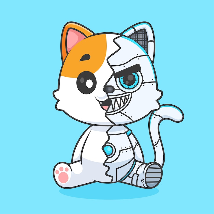 Free Vector cute cat robot cyborg cartoon vector icon illustration animal technology icon isolated flat vector