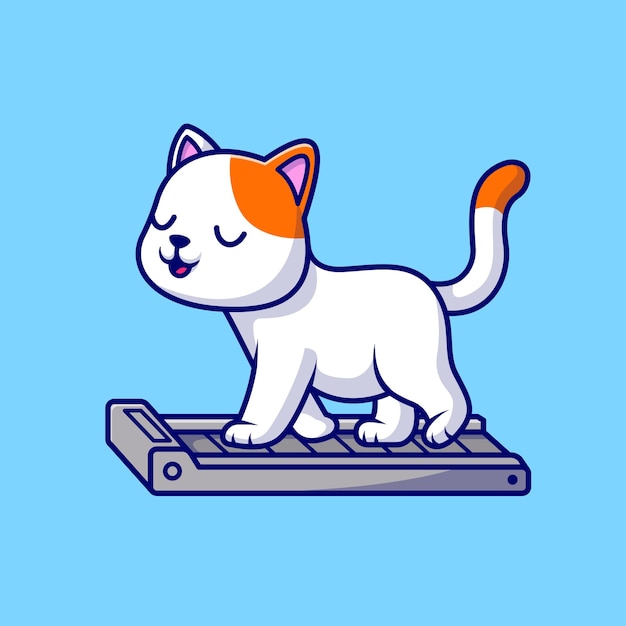 Free vector cute cat running on treadmill cartoon vector icon illustration. animal sport icon concept isolated