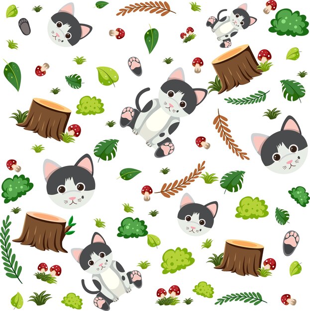 Cute cat seamless pattern