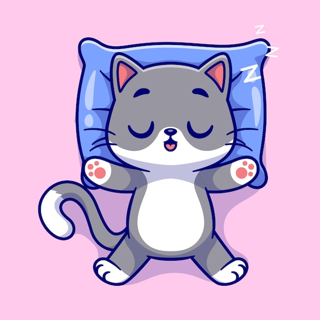 枕で眠っているかわいい猫漫画ベクトルアイコンイラスト動物の性質アイコン概念分離