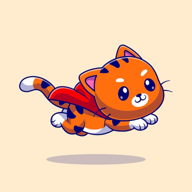 無料ベクター かわいい猫スーパーヒーロー飛行漫画ベクトルアイコンイラスト。動物の性質のアイコンの概念は、プレミアムベクトルを分離しました。フラット漫画スタイル