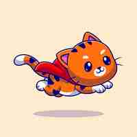 Free vector cute cat super hero flying cartoon vector icon illustration. animal nature icon concept isolated premium vector. flat cartoon style