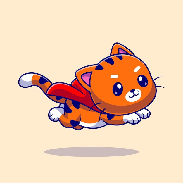 Милый кот супер герой летающий мультяшный вектор значок иллюстрации. Концепция животного природы значок изолированные Premium векторы. Плоский мультяшном стиле