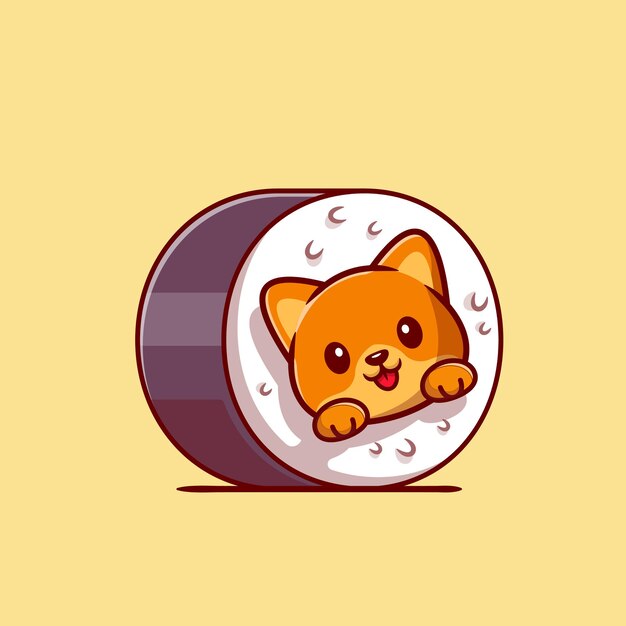 Cute Cat Sushi Cartoon Icon Illustration.