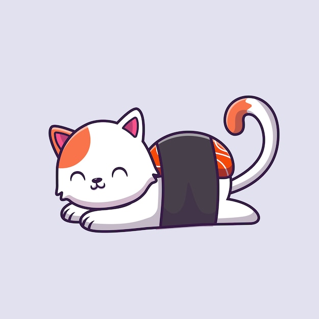 귀여운 고양이 초밥 연어 만화 아이콘 그림.
