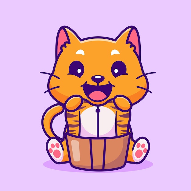 Бесплатное векторное изображение Симпатичная кошка стирает одежду в векторной иконе ведра. изолированная икона природы животных
