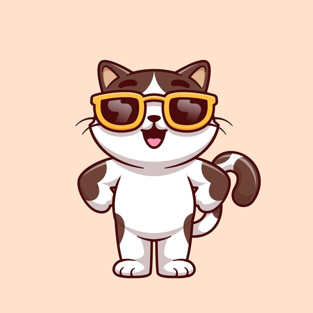 眼鏡をかぶった可愛い猫 漫画 ベクトル アイコン イラスト 動物 ファッション アイコン 孤立したフラット ベクトル