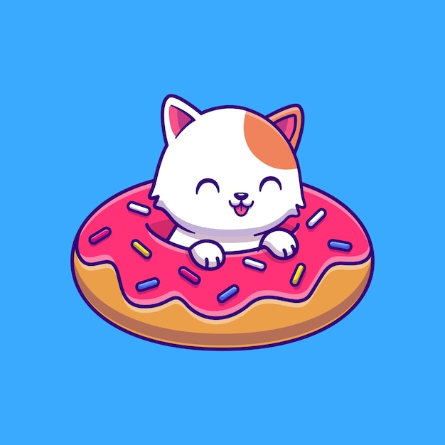 Free vector cute cat with doughnut balloon. animal food