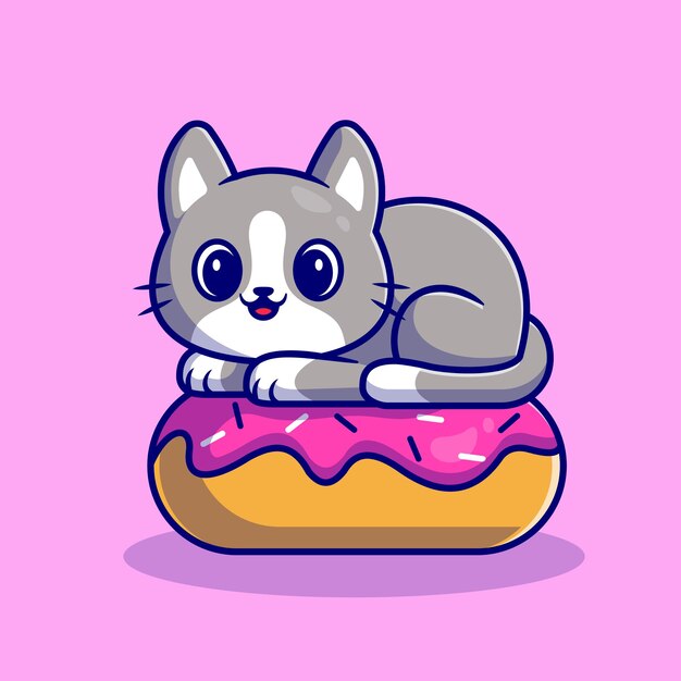 도넛 형 귀여운 고양이. 플랫 만화 스타일