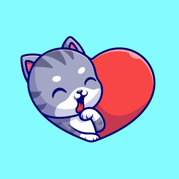 Cute Cat With Love Heart Cartoon Vector Icon Illustration. Animal Nature Icon Concept Isolated Flat