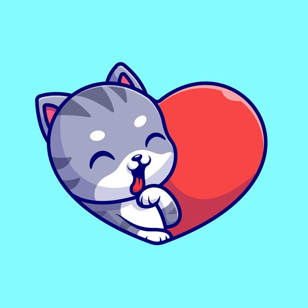 사랑 마음 만화 벡터 아이콘 일러스트와 함께 귀여운 고양이입니다. 동물의 자연 아이콘 개념 절연 플랫