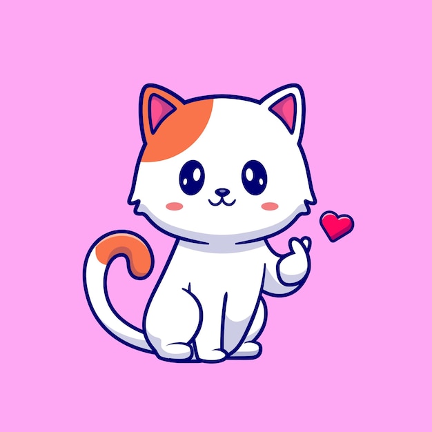 Cute Cat With Love Sign Hand Cartoon   Illustration. Animal Nature  Concept Isolated  . Flat Cartoon Style