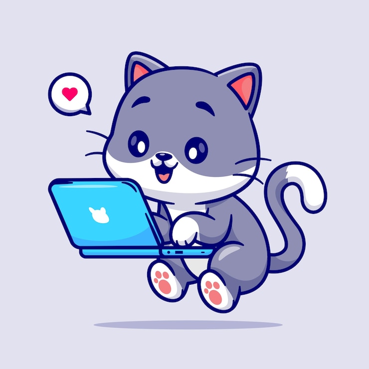 Free Vector cute cat working on laptop cartoon vector icon illustration animal technology icon concept isolated