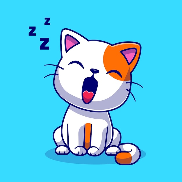 Милый кот зевая сонный мультфильм вектор значок иллюстрации. Концепция животного природы значок изолированные Premium векторы. Плоский мультяшном стиле