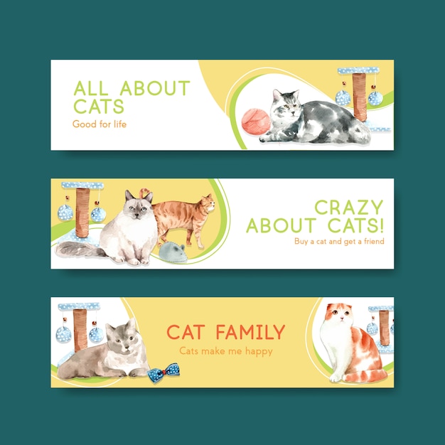 Free vector cute cats banner templates
