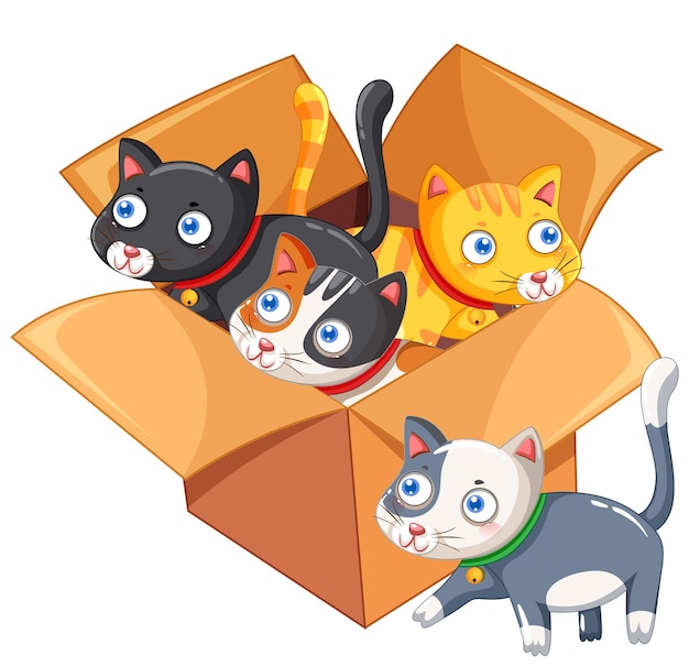 Pet Logo With Cartoon Pet Animals And Two Cats In One Illustration