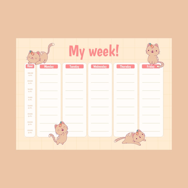 Free vector cute cats daily schedule