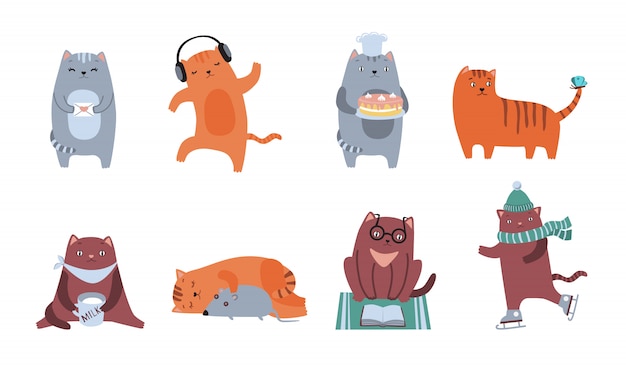 Vettore gratuito kit di icone di gatti svegli