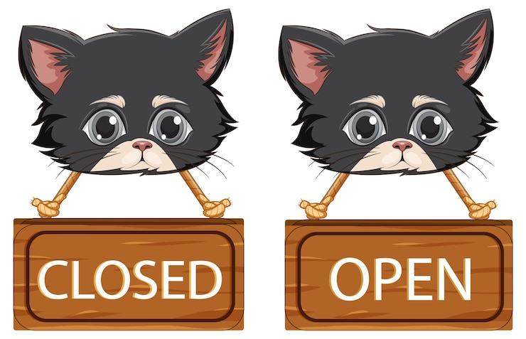Free Vector cute cats with open and closed signs