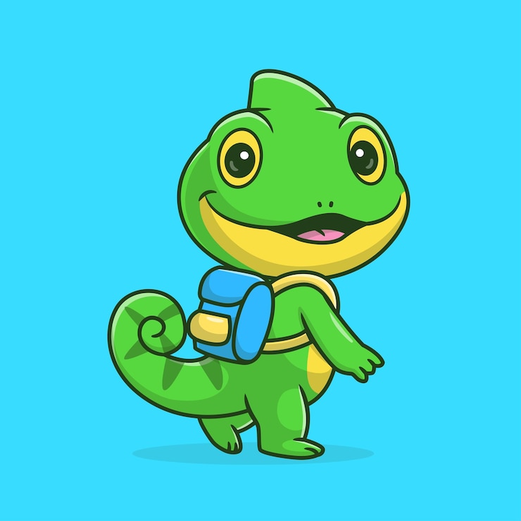Free Vector cute chameleon go to school with bag cartoon vector icon illustration animal education isolated flat