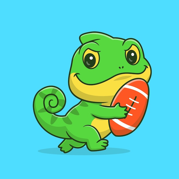 Free vector cute chameleon playing rugby ball cartoon vector icon illustration animal sport icon isolated flat