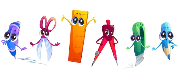 Cute characters of school stationery for children