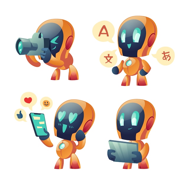 Free vector cute chat bot cartoon, conversation robot