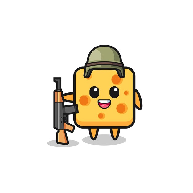 Cute cheese mascot as a soldier , cute design