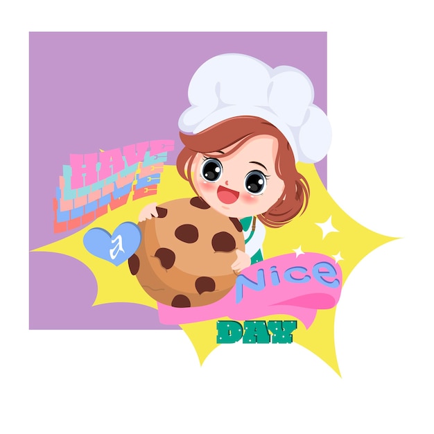 Free vector cute chef with cake and colorful background style y2k. clipart cartoon vector character.