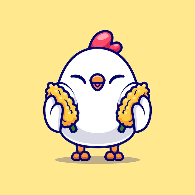 Vettore gratuito cute chicken holding corn cartoon vector icon illustration animal food icon isolato flat vector