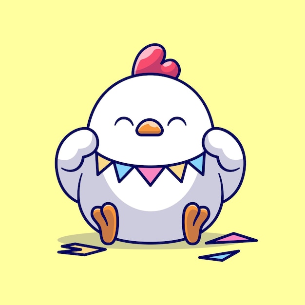 Free Vector cute chicken holding decoration party birthday cartoon vector icon illustration animal holiday flat