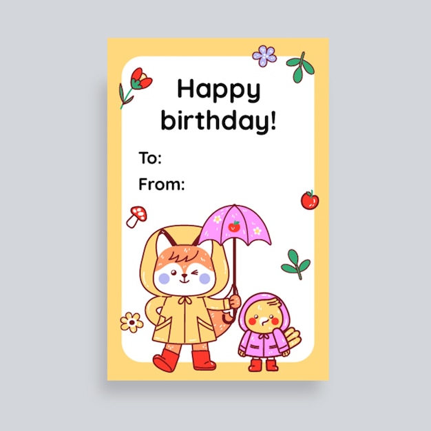 Cute child-like animals happy birthday gift tag