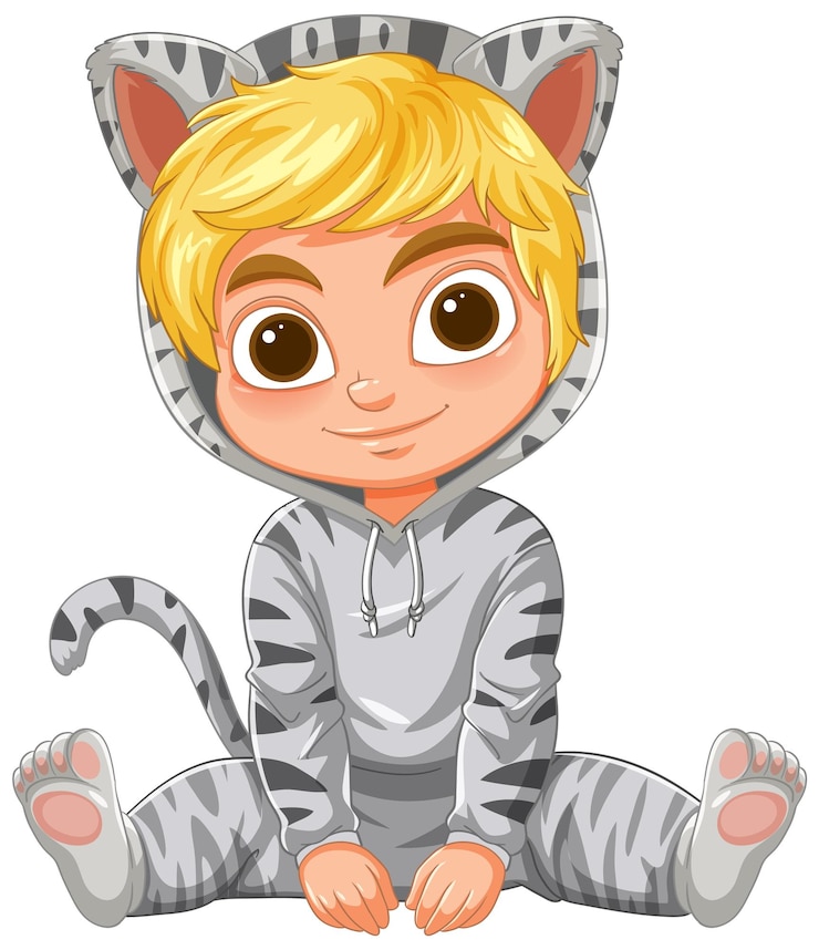 無料Vector 虎の衣装を着た可愛い子供のイラスト