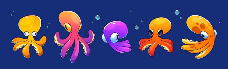 무료 Vector 사랑스러운 어린 문어 만화 캐릭터 수중
