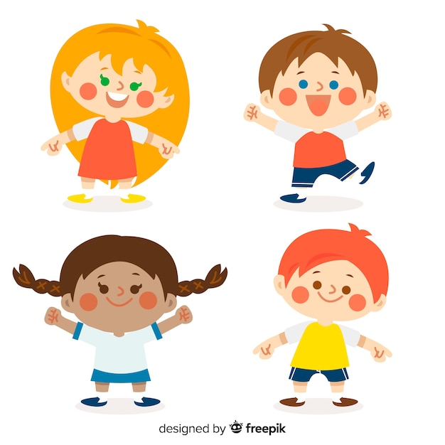 Free vector cute children character collection in flat design