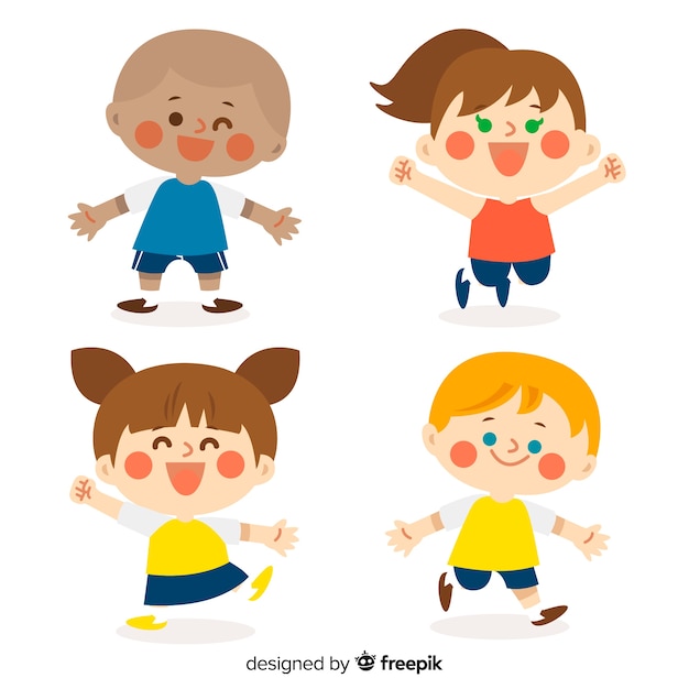 Free vector cute children character collection in flat design