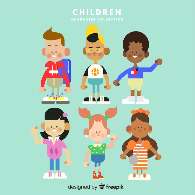 Free vector cute children character collection in flat design